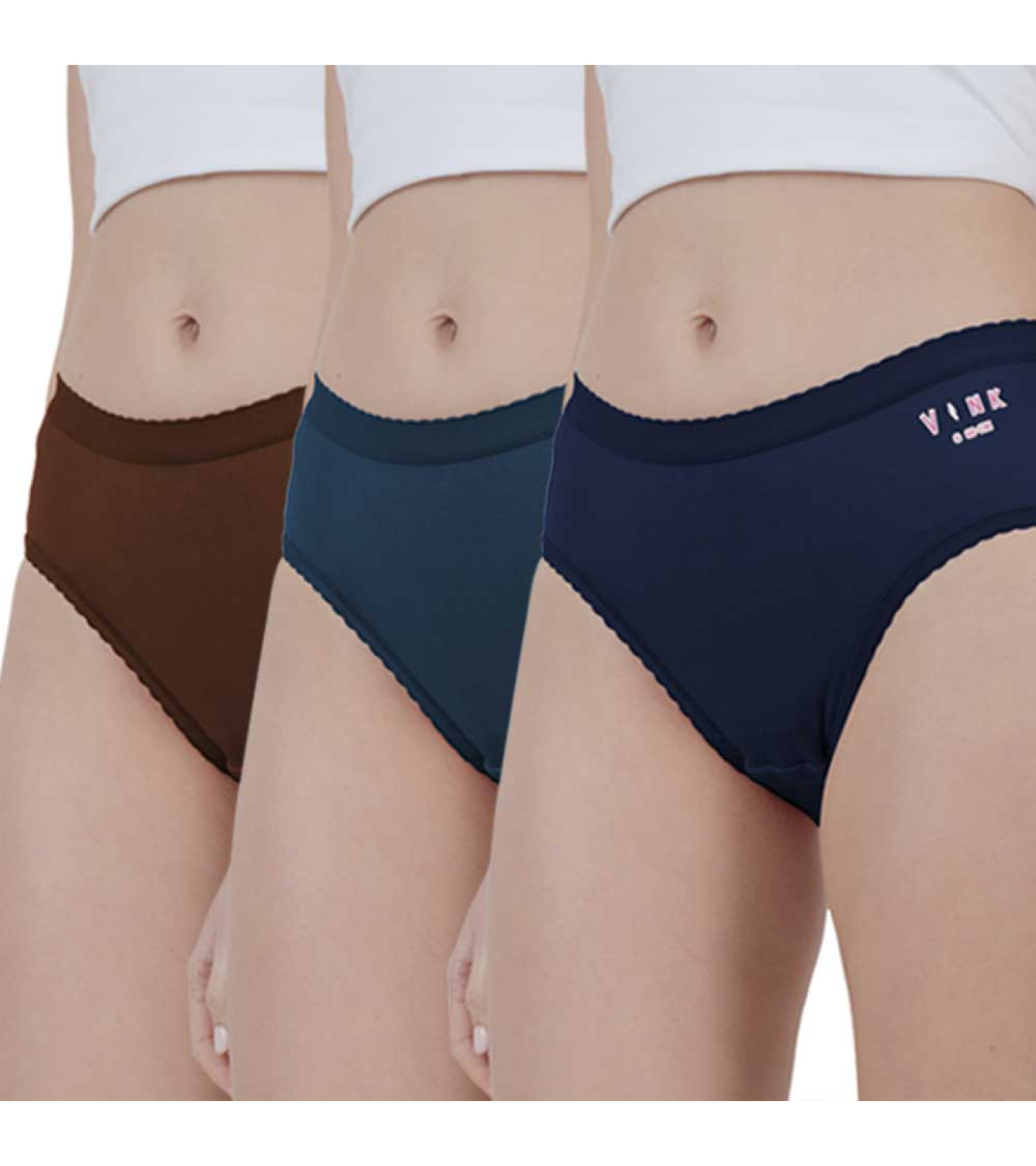 Vink Multicolor Women's Plain Panty Combo Pack of 3 | Outer Elastic